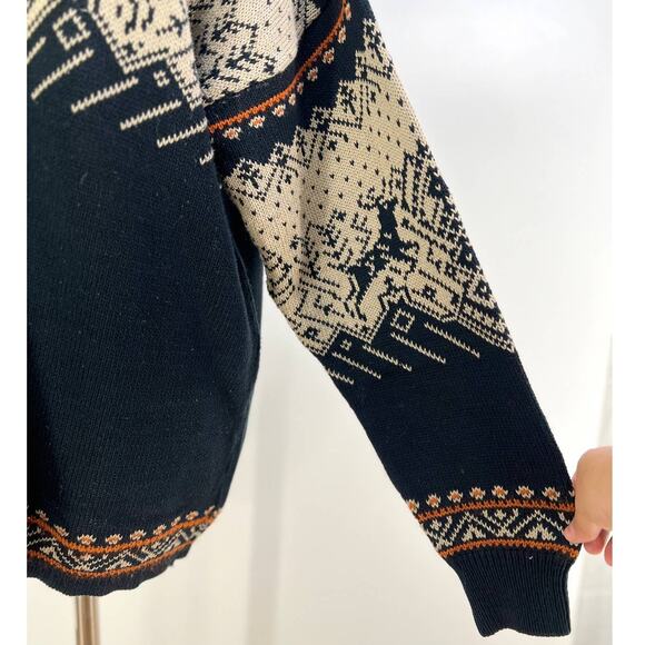 Norleander Knit Zip front Cardigan Wool Cotton Blend Nordic Reindeer Motif - Picture 5 of 7